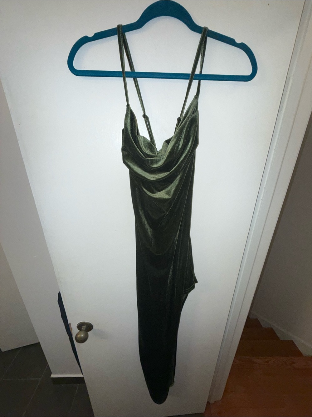 SHEIN Olive Green Velvet Cowl Neck Maxi Dress